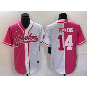 Nike Steelers 14 George Pickens White Pink Split Baseball Vapor Limited Men Jersey Nike Steelers 14 George Pickens White Pink Split Baseball Vapor Limited Men Jersey