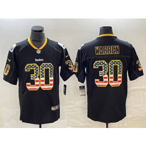 Nike Steelers 30 Jaylen Warren Black USA Flag Vapor Limited Men Jersey