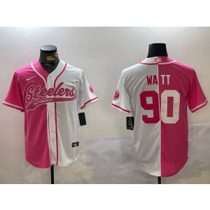 Nike Steelers 90 T.J. Watt Pink White Split Vapor Baseball Limited Men Jersey Nike Steelers 90 T.J. Watt Pink White Split Vapor Baseball Limited Men Jersey