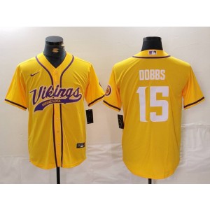 Nike Vikings 15 Dobbs Yellow Vapor Baseball Limited Men Jersey Nike Vikings 15 Dobbs Yellow Vapor Baseball Limited Men Jersey