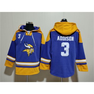 Nike Vikings 3 Jordan Addison Purple Yellow Ageless Must-Have Lace-Up Pullover Hoodie