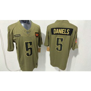 Nike Washington Commanders 5 Jayden Daniels Olive 2025 Salute to Service F.U.S.E. Vapor Limited Men Jersey