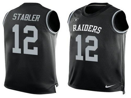 Oakland Raiders #12 Kenny Stabler Black Team Color Men's Stitched Tank Top Oakland Raiders #12 Kenny Stabler Black Team Color Men's Stitched Tank Top