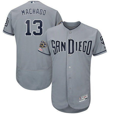 Padres 13 Manny Machado Gray 50th Anniversary And 150th Patch FlexBase Jersey Padres 13 Manny Machado Gray 50th Anniversary And 150th Patch FlexBase Jersey