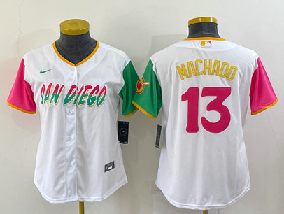 Padres 13 Manny Machado White Women Nike 2022 City Connect Cool Base Jersey Padres 13 Manny Machado White Women Nike 2022 City Connect Cool Base Jersey