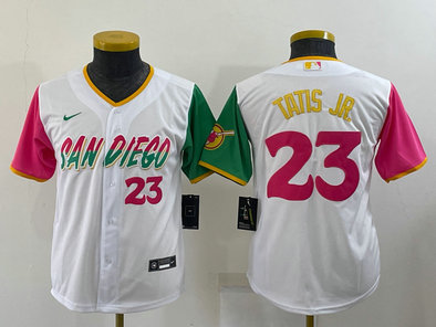 Padres 23 Fernando Tatis Jr. White Youth Nike 2022 City Connect Cool Base Jersey Padres 23 Fernando Tatis Jr. White Youth Nike 2022 City Connect Cool Base Jersey