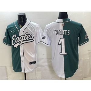 Philadelphia Eagles 1 Hurts White Green Split Baseball Vapor Limited Men Jersey Philadelphia Eagles 1 Hurts White Green Split Baseball Vapor Limited Men Jersey