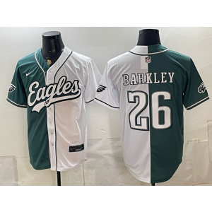 Philadelphia Eagles 26 Barkley White Green Split Baseball Vapor Limited Men Jersey