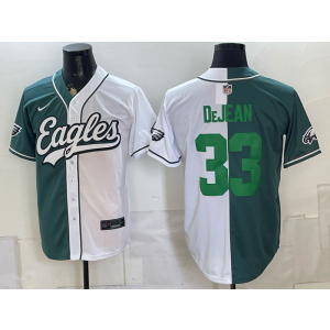 Philadelphia Eagles 33 Dejean White Green Split Baseball Vapor Limited Men Jersey