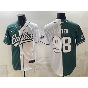 Philadelphia Eagles 98 Carter White Green Split Baseball Vapor Limited Men Jersey