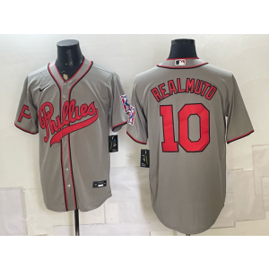 Philadelphia Phillies 10 J.T. Realmuto 2026 Field of Dreams Stadium Grey Men Jersey