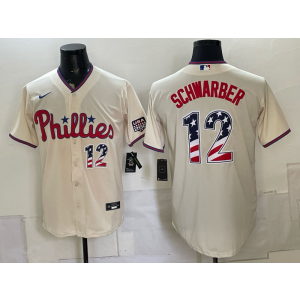 Philadelphia Phillies 12 Schwarber Cream USA 250 Fourth of July Men Jersey
