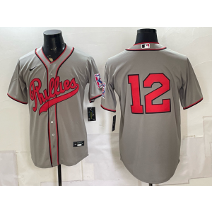 Philadelphia Phillies 12 Schwarber Grey Throwback Men Jersey Philadelphia Phillies 12 Schwarber Grey Throwback Men Jersey
