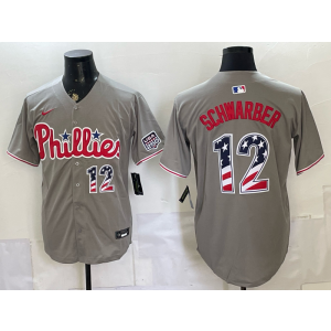 Philadelphia Phillies 12 Schwarber Grey USA 250 Fourth of July Men Jersey