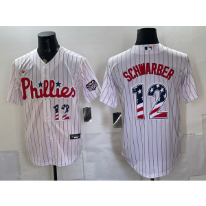 Philadelphia Phillies 12 Schwarber White USA 250 Fourth of July Men Jersey