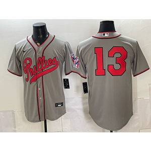 Philadelphia Phillies 13 Stub Grey Throwback Men Jersey Philadelphia Phillies 13 Stub Grey Throwback Men Jersey