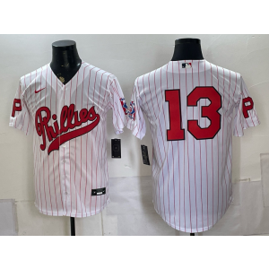 Philadelphia Phillies 13 Stub White Throwback Men Jersey Philadelphia Phillies 13 Stub White Throwback Men Jersey