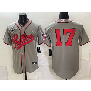 Philadelphia Phillies 17 Rhys Hoskins Grey Throwback Men Jersey Philadelphia Phillies 17 Rhys Hoskins Grey Throwback Men Jersey