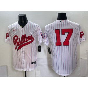 Philadelphia Phillies 17 Rhys Hoskins White Throwback Men Jersey Philadelphia Phillies 17 Rhys Hoskins White Throwback Men Jersey