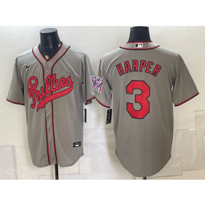 Philadelphia Phillies 3 Bryce Harper 2026 Field of Dreams Stadium Grey Men Jersey