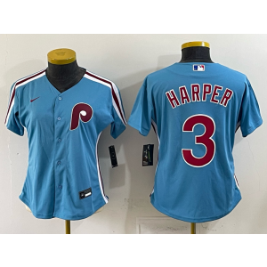 Philadelphia Phillies 3 Bryce Harper Blue Cool Base Women Jersey