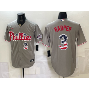 Philadelphia Phillies 3 Bryce Harper Grey USA 250 Fourth of July Men Jersey