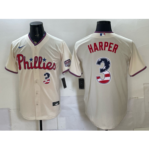 Philadelphia Phillies 3 Harper Cream USA 250 Fourth of July Men Jersey