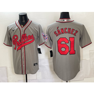 Philadelphia Phillies 61 Sanchez Grey Throwback Men Jersey
