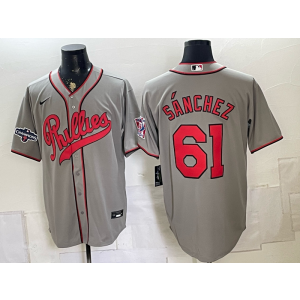 Philadelphia Phillies 61 Sanchez Grey Throwback Men Jersey Philadelphia Phillies 61 Sanchez Grey Throwback Men Jersey