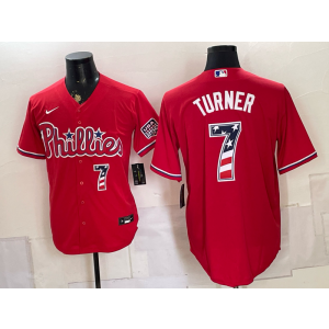 Philadelphia Phillies 7 Trea Turner Red USA 250 Fourth of July Men Jersey