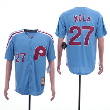Phillies 27 Aaron Nola Blue Cooperstown Collection Jersey Phillies 27 Aaron Nola Blue Cooperstown Collection Jersey