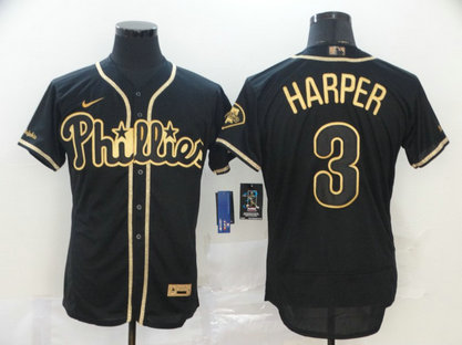 Phillies 3 Bryce Harper Black Gold 2020 Nike Cool Base Jersey Phillies 3 Bryce Harper Black Gold 2020 Nike Cool Base Jersey