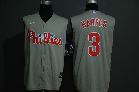 Phillies 3 Bryce Harper Gray Gold Nike Cool Base Sleeveless Jersey Phillies 3 Bryce Harper Gray Gold Nike Cool Base Sleeveless Jersey