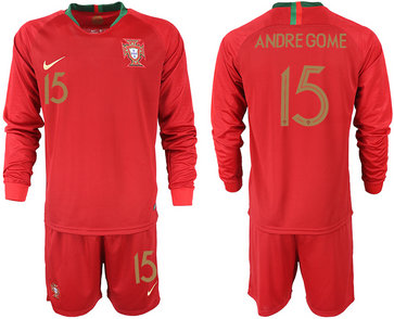 Portugal 15 ANDRE GOME Home 2018 FIFA World Cup Long Sleeve Soccer Jersey Portugal 15 ANDRE GOME Home 2018 FIFA World Cup Long Sleeve Soccer Jersey