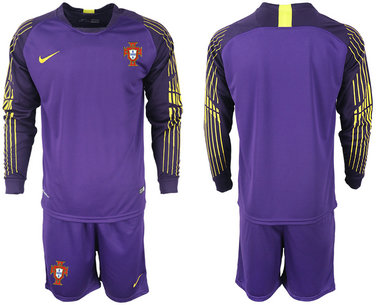 Portugal 2018 FIFA World Cup Violet Goalkeeper Long Sleeve Soccer Jersey Portugal 2018 FIFA World Cup Violet Goalkeeper Long Sleeve Soccer Jersey