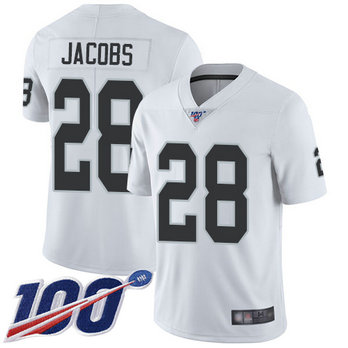 Raiders #28 Josh Jacobs White Men's Stitched Football 100th Season Raiders #28 Josh Jacobs White Men's Stitched Football 100th Season