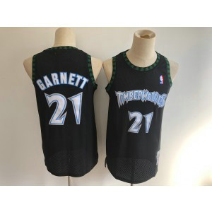 Reebok Minnesota Timberwolves 21 Kevin Garnett Black Throwback Men Jersey