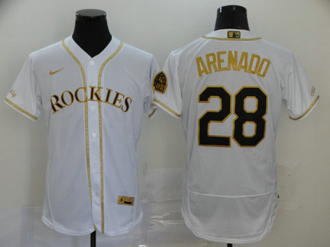 Rockies 28 Nolan Arenado White Gold 2020 Nike Flexbase Jersey Rockies 28 Nolan Arenado White Gold 2020 Nike Flexbase Jersey