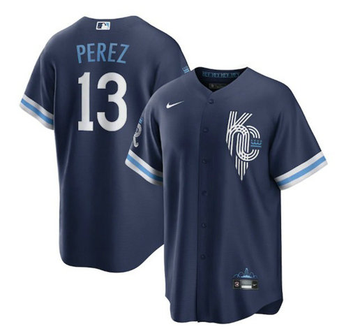 Royals 13 Salvador Perez Navy Nike 2022 City Connect Cool Base Jersey