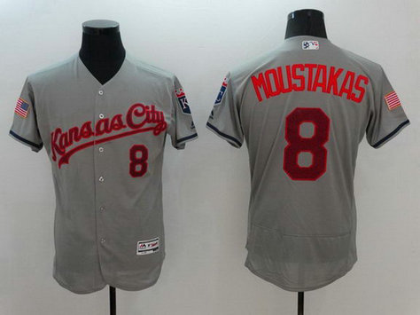 Royals 8 Mike Moustakas Grey Fashion Stars & Stripes Flexbase Jersey
