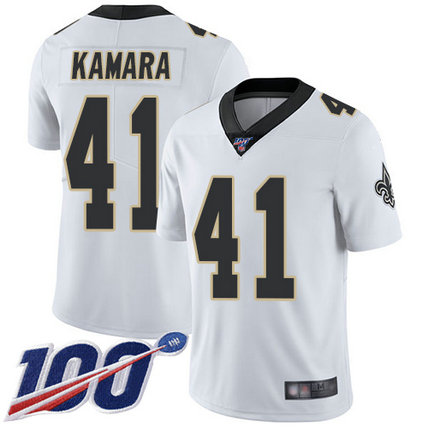 Saints #41 Alvin Kamara White Men's Stitched Football 100th Season Vapor Limited Jersey Saints #41 Alvin Kamara White Men's Stitched Football 100th Season Vapor Limited Jersey