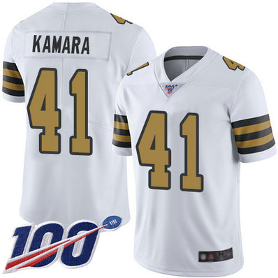 Saints #41 Alvin Kamara White Men's Stitched Football Limited Rush 100th Season Jersey Saints #41 Alvin Kamara White Men's Stitched Football Limited Rush 100th Season Jersey