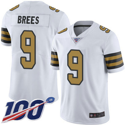 Saints #9 Drew Brees White Men's Stitched Football Limited Rush 100th Season Jersey Saints #9 Drew Brees White Men's Stitched Football Limited Rush 100th Season Jersey
