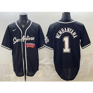 San Antonio Spurs 1 Wambanyama Black Baseball Vapor Limited Men Jersey