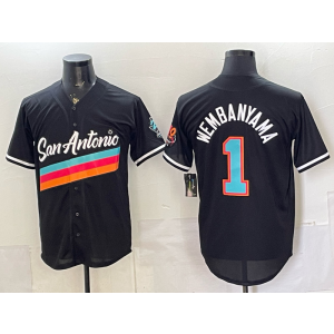 San Antonio Spurs 1 Wembanyama Black Baseball Vapor Limited Men Jersey