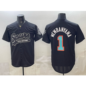 San Antonio Spurs 1 Wembanyama Black Baseball Vapor Limited Men Jersey 3