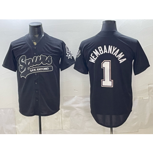 San Antonio Spurs 1 Wembanyama Black Baseball Vapor Limited Men Jersey 5
