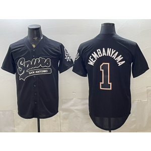 San Antonio Spurs 1 Wembanyama Black Baseball Vapor Limited Men Jersey 6