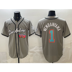 San Antonio Spurs 1 Wembanyama Grey Baseball Vapor Limited Men Jersey 1 San Antonio Spurs 1 Wembanyama Grey Baseball Vapor Limited Men Jersey 1