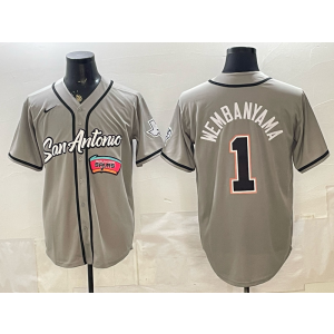 San Antonio Spurs 1 Wembanyama Grey Baseball Vapor Limited Men Jersey 4 San Antonio Spurs 1 Wembanyama Grey Baseball Vapor Limited Men Jersey 4